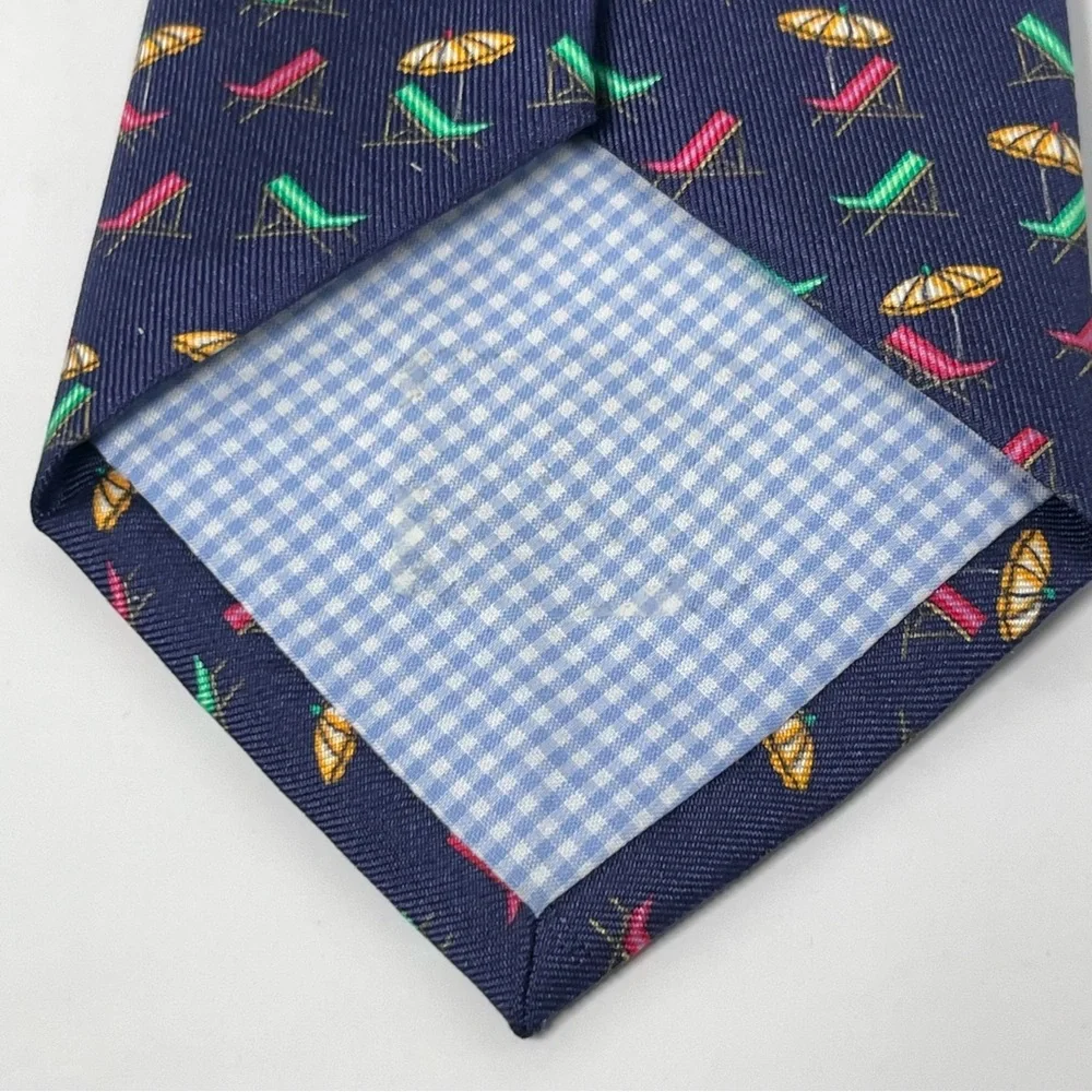 Marchesi di‎ Como Silk Neck Tie Navy Pink, Green Beach Chairs, Yellow Umbrellas